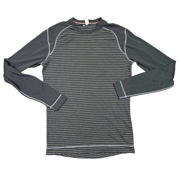 Smartwool Striped 100% Merino Wool Grey Base Layer Skiing Top Size Medium - Picture 1 of 6